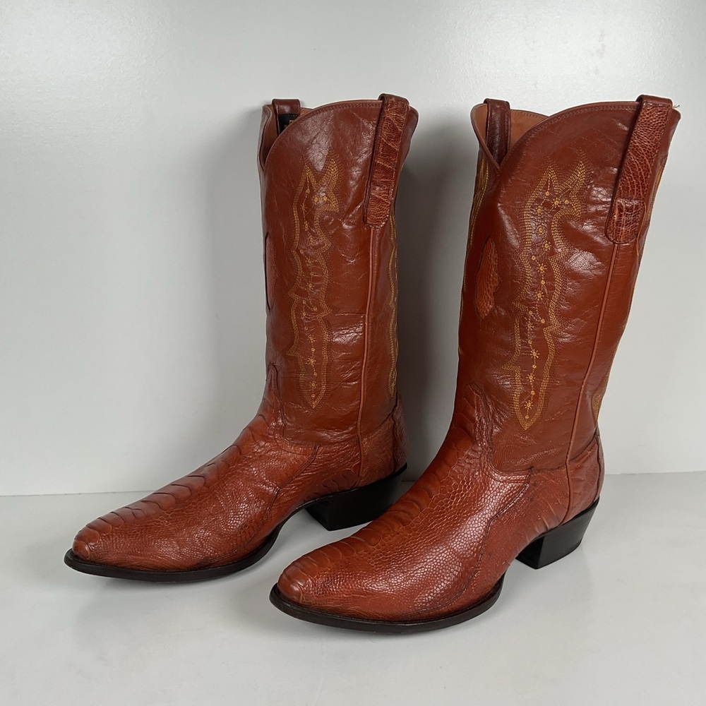 Vintage Longhorn Ostrich Leg Cowboy Boots | Exotic | Tooled Inlays | Men’s 13 D